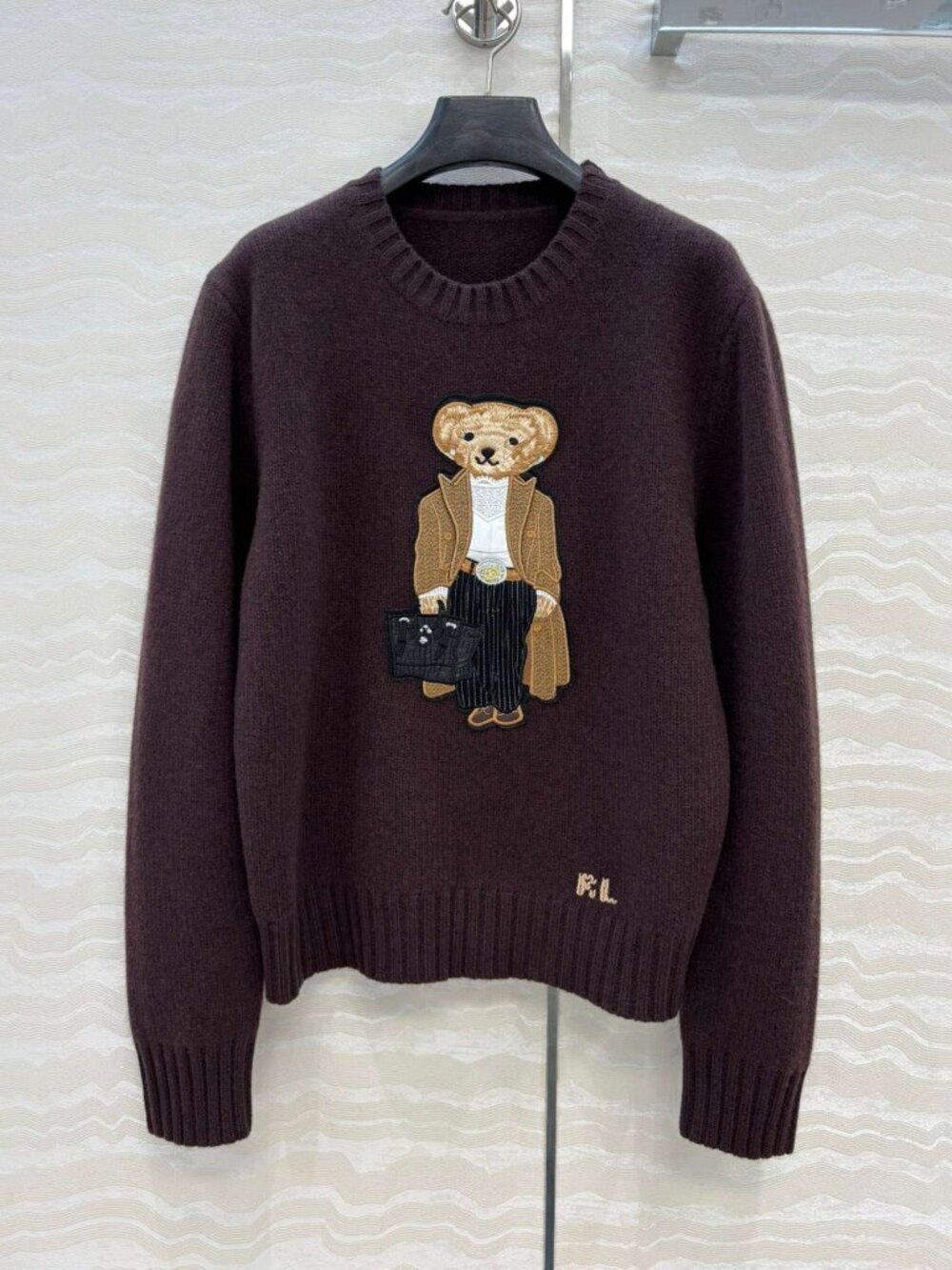 Polo Ralph Lauren Dark Brown Gentleman Bear Embroidery Crewneck Sweater